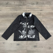 F*ck The World Print Long Sleeve Zipped Jacket