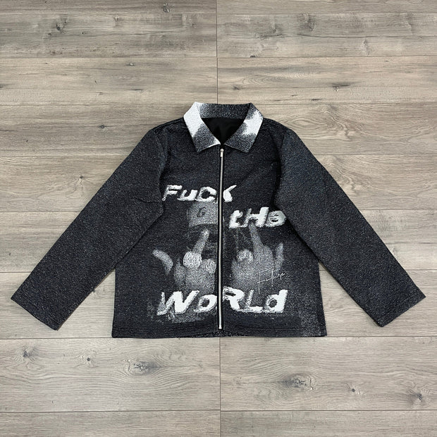 F*ck The World Print Long Sleeve Zipped Jacket