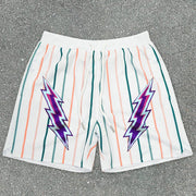 Lightning striped mesh sports casual shorts