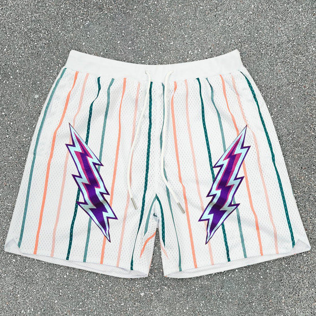 Lightning striped mesh sports casual shorts