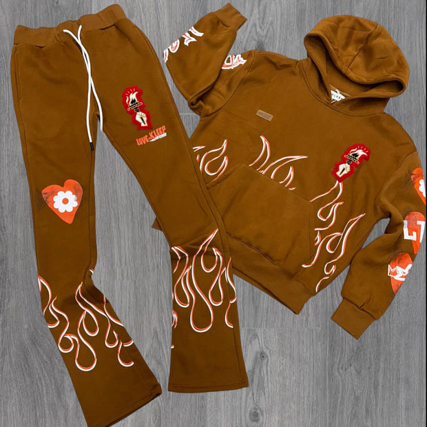 Personalized flame print hoodie tracksuit