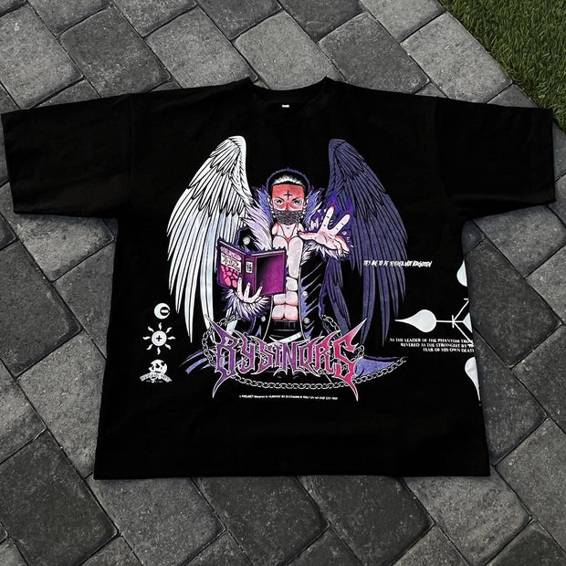 Anime angel devil printed T-shirt
