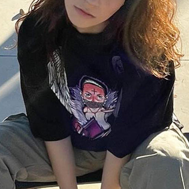 Anime angel devil printed T-shirt