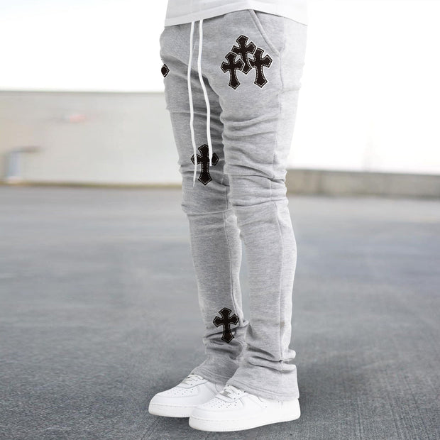 Personality trendy cross print slim fit flared pants