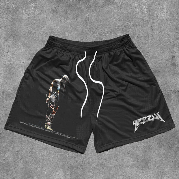 Yeezus Print Mesh Drawstring Shorts