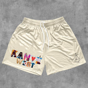 Kanye West Print Mesh Drawstring Shorts