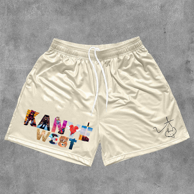Kanye West Print Mesh Drawstring Shorts
