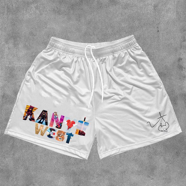 Kanye West Print Mesh Drawstring Shorts