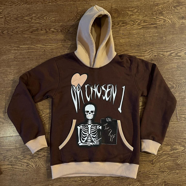 Skull Stitching Color Print Long Sleeve Hoodies