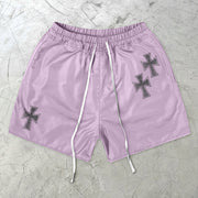 statement art purple cross street shorts