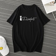 Round neck simple printed cat i loose casual T-shirt