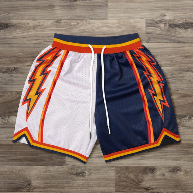 Contrasting Lightning Panel Mesh Shorts