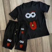 Retro Fashion Cartoon Short Sleeve Street Suit