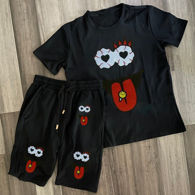 Retro Fashion Cartoon Short Sleeve Street Suit