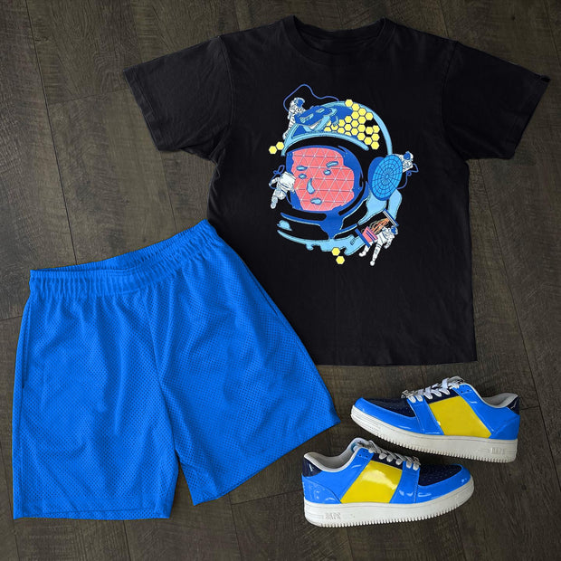 Fashion personality preppy style astronaut print shorts suit