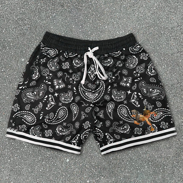 Cashew Flower Angel Print Casual Fashion Sports Shorts