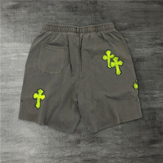 Fashion cross print retro shorts