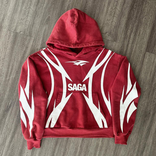 Saga Contrast Print Long Sleeve Hoodies