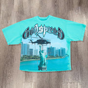 Statue Of Liberty Print Short Sleeve T-Shirt