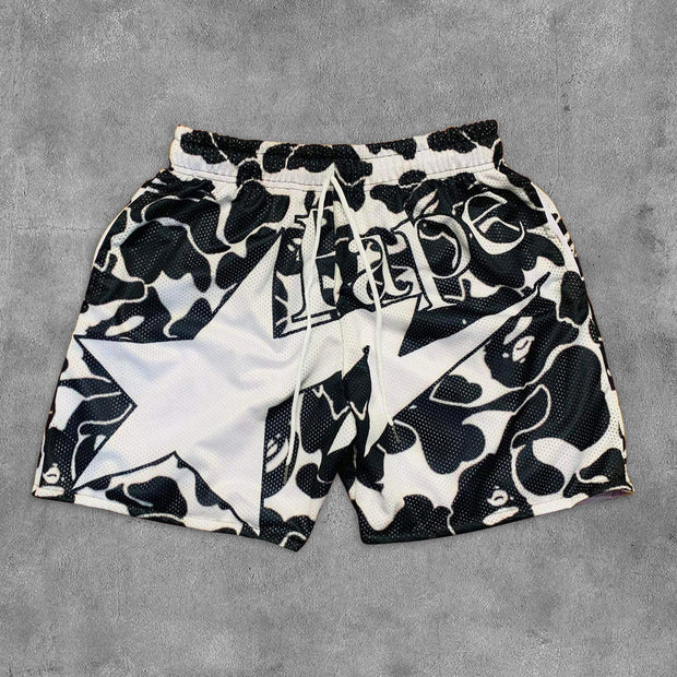 Personalized Contrast Color Print Mesh Pocket Shorts