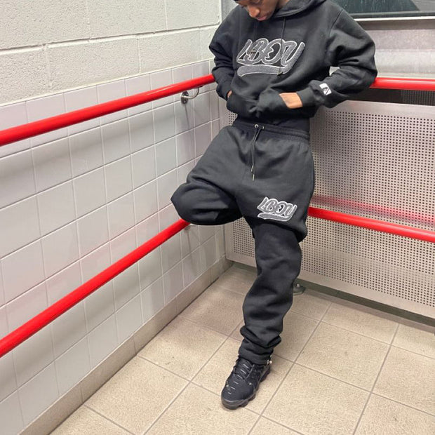 Casual Letter Print Long Sleeve Hoodie Tracksuit
