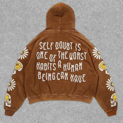 Casual statement street style printed hooded sweatshirt
