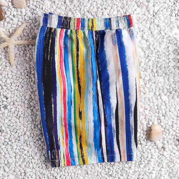 Rainbow Stripe Quick Dry Beach Hawaiian Board Shorts