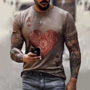 Casual round neck short sleeve digital print pullover men's T-shirt