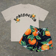 Vintage Print Fashion Short Sleeve Shorts Set