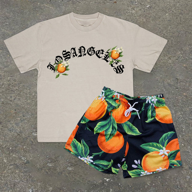 Vintage Print Fashion Short Sleeve Shorts Set