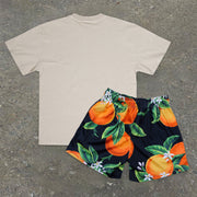 Vintage Print Fashion Short Sleeve Shorts Set