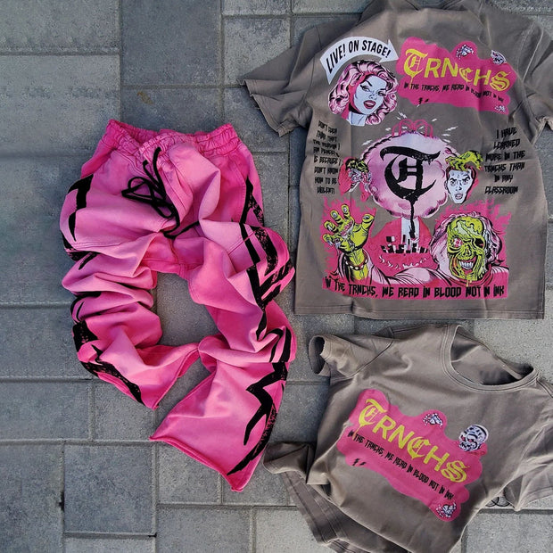 Skull T-shirt and trousers two-piece set