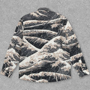 Wave Print Casual Long Sleeve Shirt