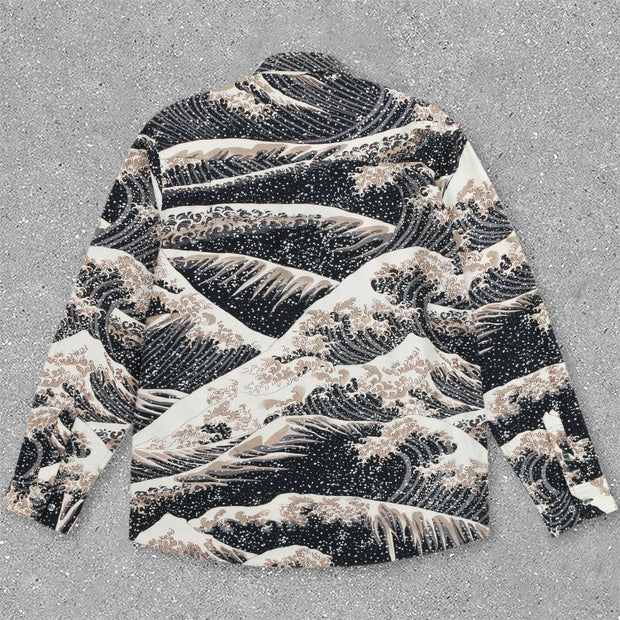 Wave Print Casual Long Sleeve Shirt