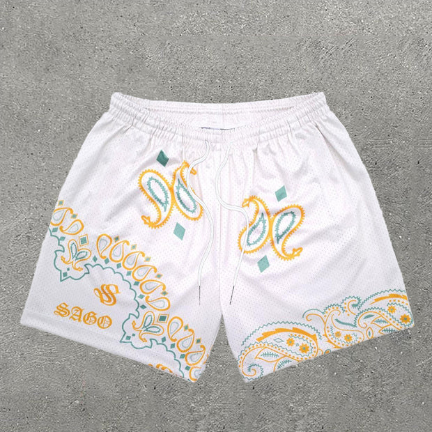 Casual Paisley Print Mesh Shorts