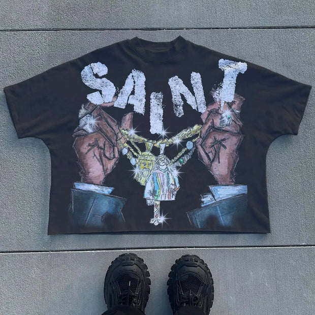 Saint Necklace Casual Street T-Shirt