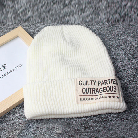 Three letter patch solid color couple knitted beanie
