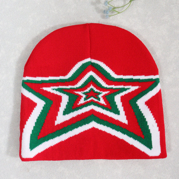 Pullover overlapping five-pointed Y2K jacquard knitted hat