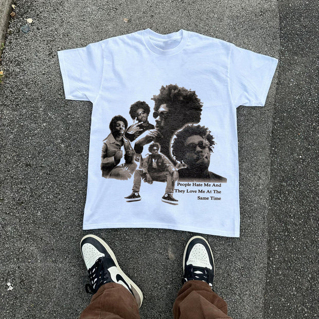 Street Style Singer Printed Crew Neck Casual T-Shirt