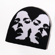 Double Face Woman Pattern Knitted Hat