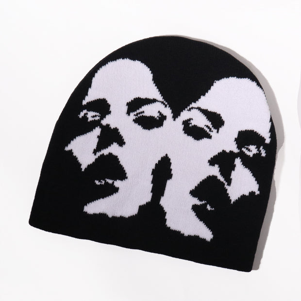 Double Face Woman Pattern Knitted Hat