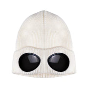 Windproof Plush Knit Hat With Sunglasses
