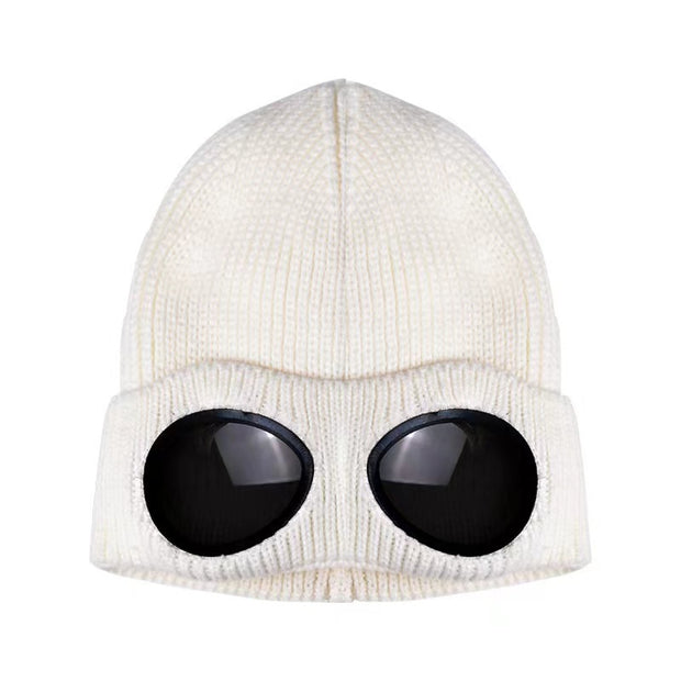 Windproof Plush Knit Hat With Sunglasses