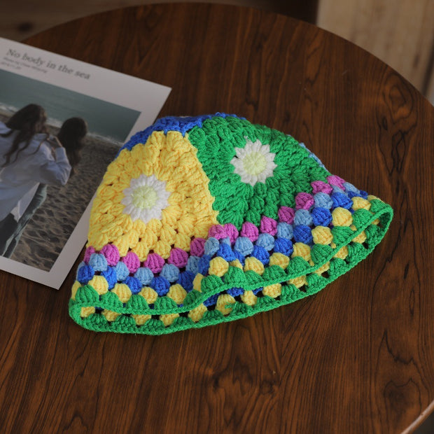 Retro hollow mosaic Zuma hand-woven colorful knitted hat