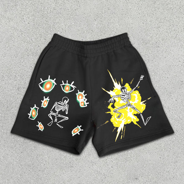 Skull Graphic Print Elastic Shorts