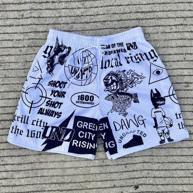Hip-hop graffiti casual street retro mesh shorts
