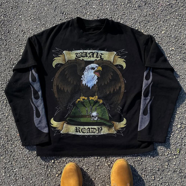 Fake Two Parrot Print Long Sleeve T-Shirt