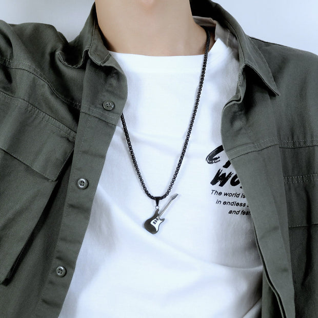 Creative personality mini rock guitar necklace