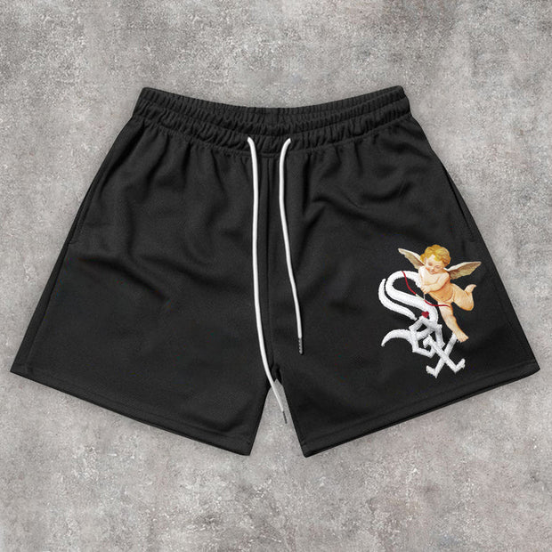 Fashion Angel Print Casual Vintage Shorts