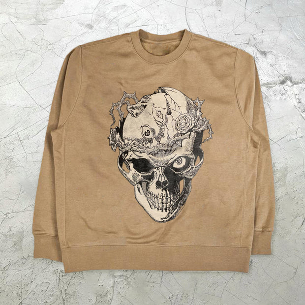 Skull print street style crew neck sweatshirt